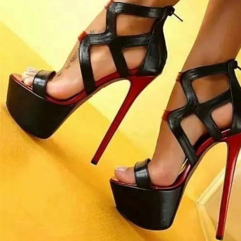 Liyke Sexy Peep Toe Ekstremalnie Wysokie Obcasy Damskie Sandały Imprezowe Ślubne Bankietowe Szpilki Modne Buty na Platformie z Zamkiem Błyskawicznym i Paskiem