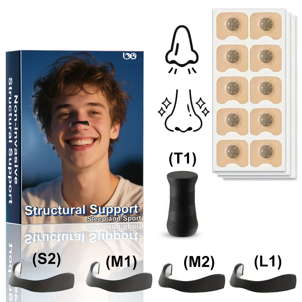 Rozszerzacz nosowy – zestaw komfortowych plastrów na nos do ćwiczeń/codziennego użytku: magnetyczny, regulowany design + akcesoria do codziennego czyszczenia. 4