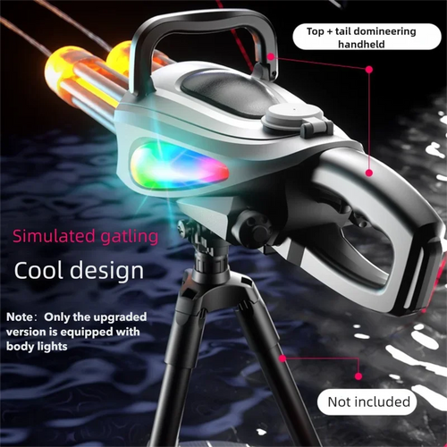 Automatyczny Podwójnie Obrotowy Karabin Wodny Gatling, Pistolet na Wodę z Lufą, z Diodami LED, Pistolet na Wodę, Blaster, Zabawka Basenowa na Zewnątrz dla Dzieci i Dorosłych