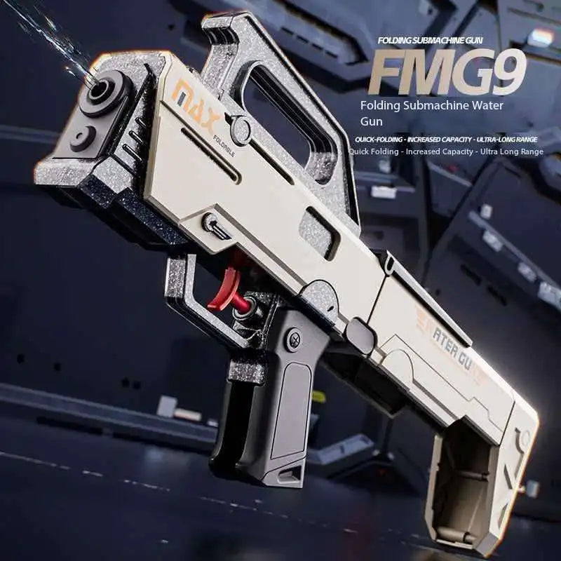 FMG9 Składany Pistolet Maszynowy na Wodę z Manualnym Ogniem Ciągłym, Bardzo Dużym Zasięgiem i Dużą Pojemnością, Zabawka do Wody Pistolet na Wodę