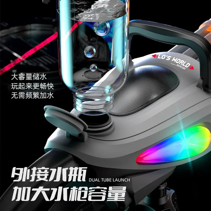 Automatyczny Podwójnie Obrotowy Karabin Wodny Gatling, Pistolet na Wodę z Lufą, z Diodami LED, Pistolet na Wodę, Blaster, Zabawka Basenowa na Zewnątrz dla Dzieci i Dorosłych