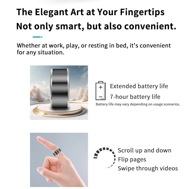 Inteligentny pierścień dotykowy Bluetooth, ładowalny z bazą ładującą. Połącz z telefonem lub tabletem, przewijanie stron wideo i zdjęć.