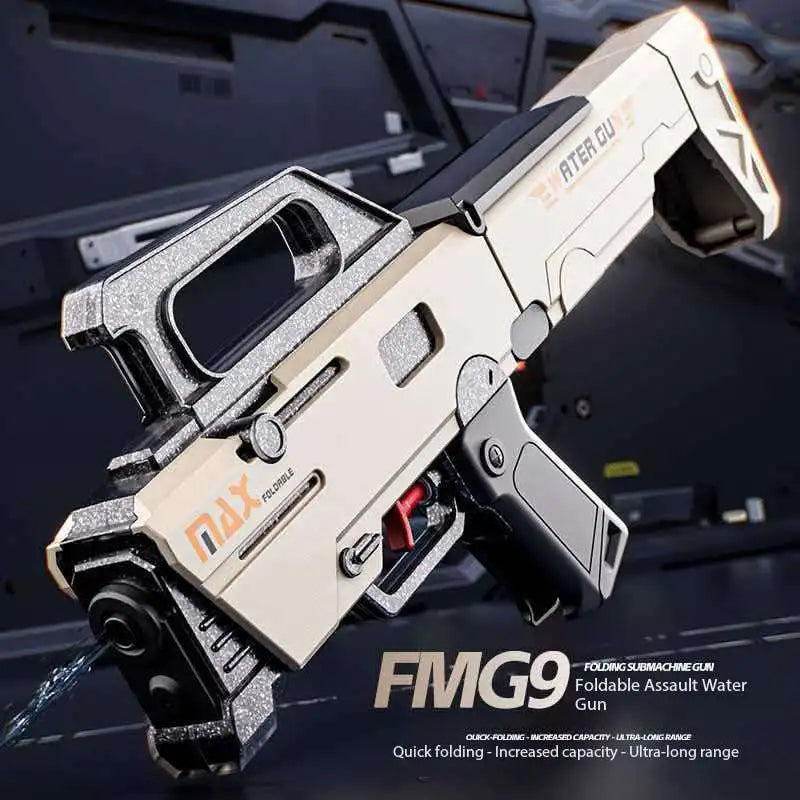 FMG9 Składany Pistolet Maszynowy na Wodę z Manualnym Ogniem Ciągłym, Bardzo Dużym Zasięgiem i Dużą Pojemnością, Zabawka do Wody Pistolet na Wodę