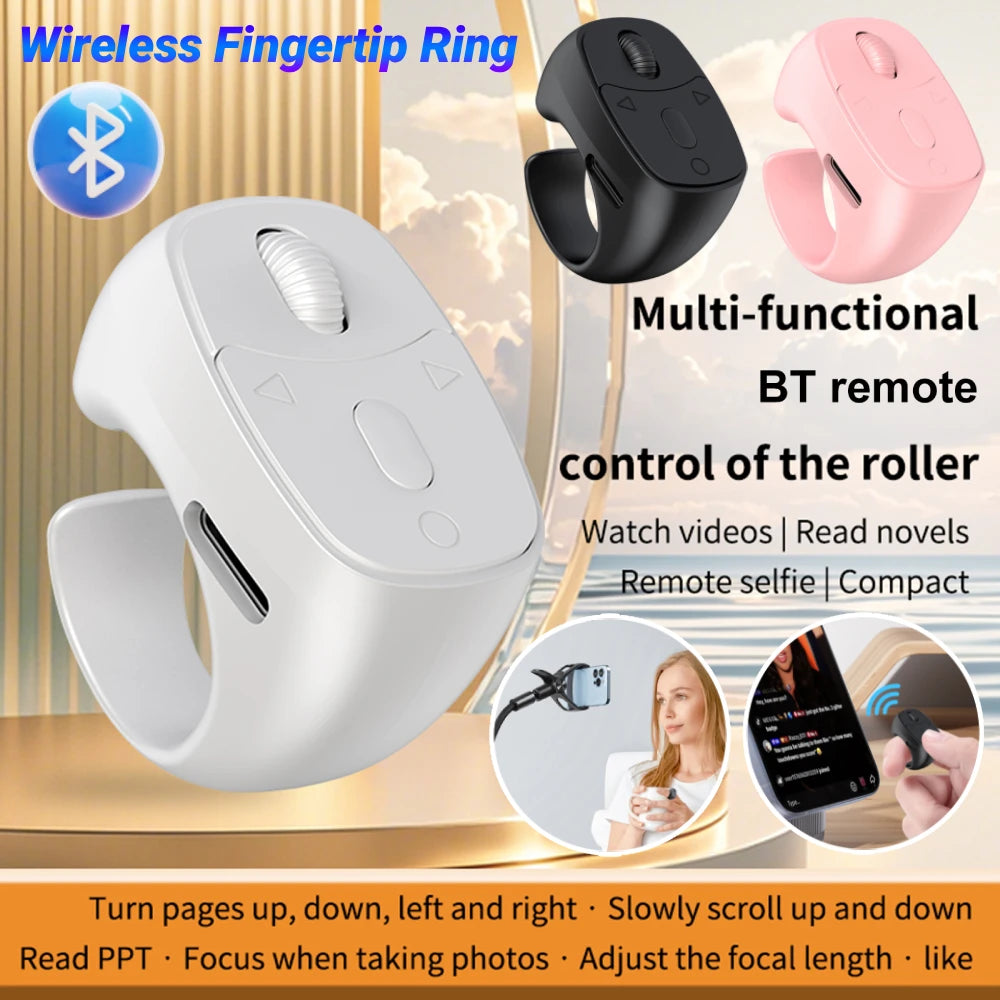 Bezprzewodowy pilot na palec Bluetooth 5.3, do przewracania stron, przeglądania, przewijania, bezprzewodowy spust migawki aparatu, przycisk do selfie